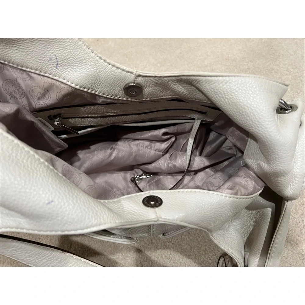 Michael Kors Layton Pebbled Leather Shoulder Bag Hobo Cream Large Designer Boho‎